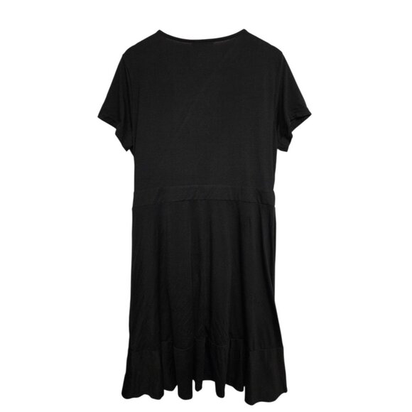 Nemidor Womens Plus Size 16 Black Jersey Knit Wrap Dress Ruffle Hem Minimalist - Picture 3 of 7